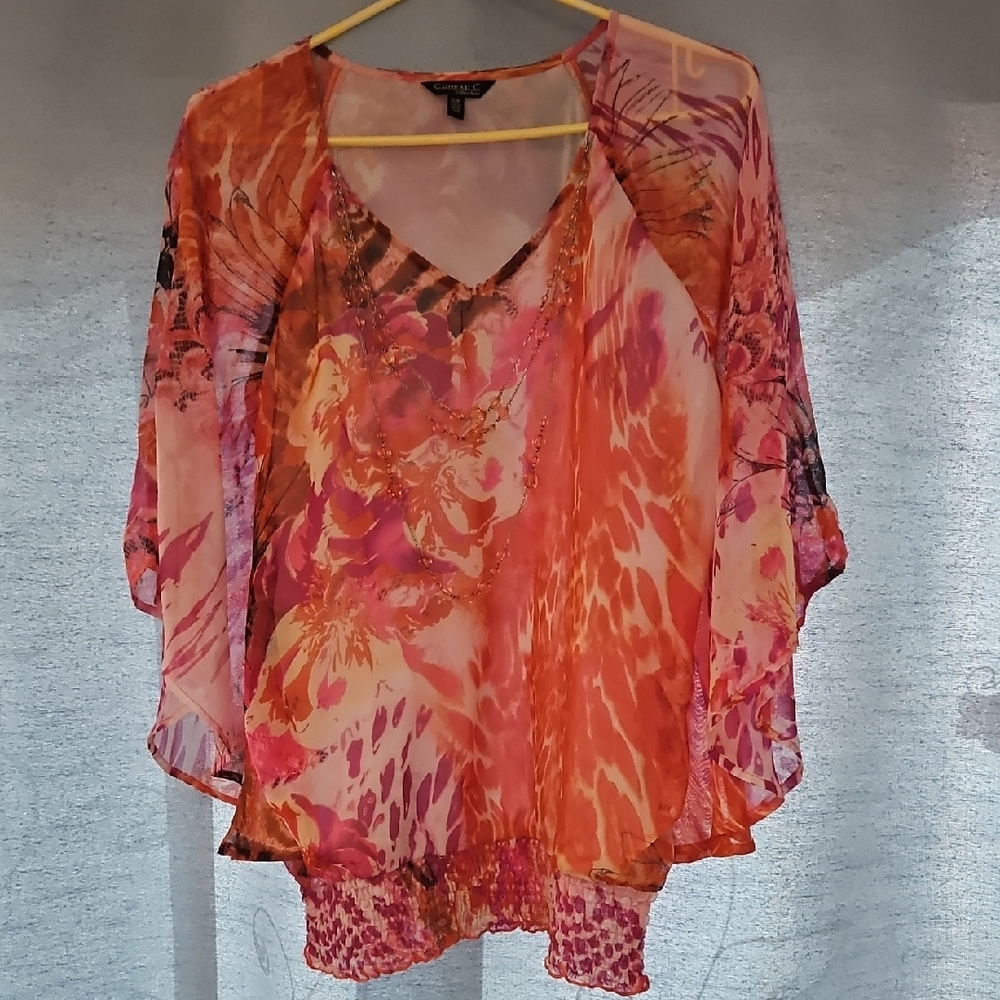 Vibrant Orange Sheer Blouse
